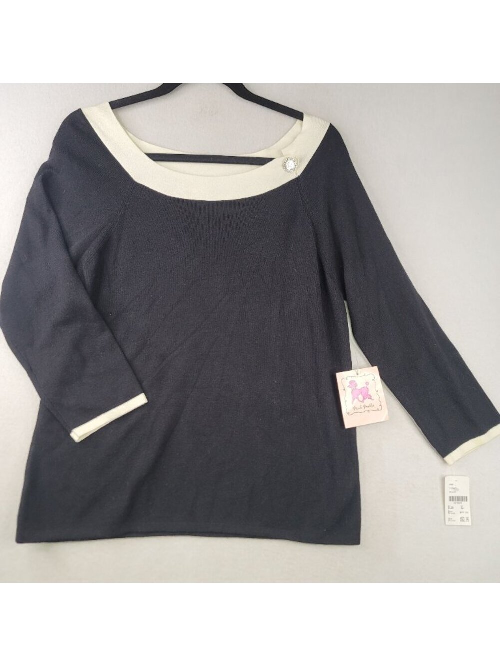 Pink Poodle Rhinestone Knit Top XL Black Boatneck Whimsygoth Fairy Capsule Twee